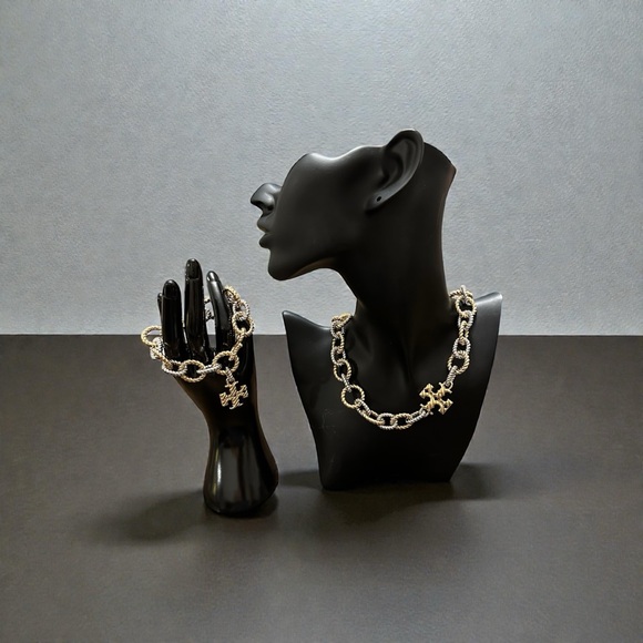 Elegant Gold and Silver Chain Necklace and Bracelet Set